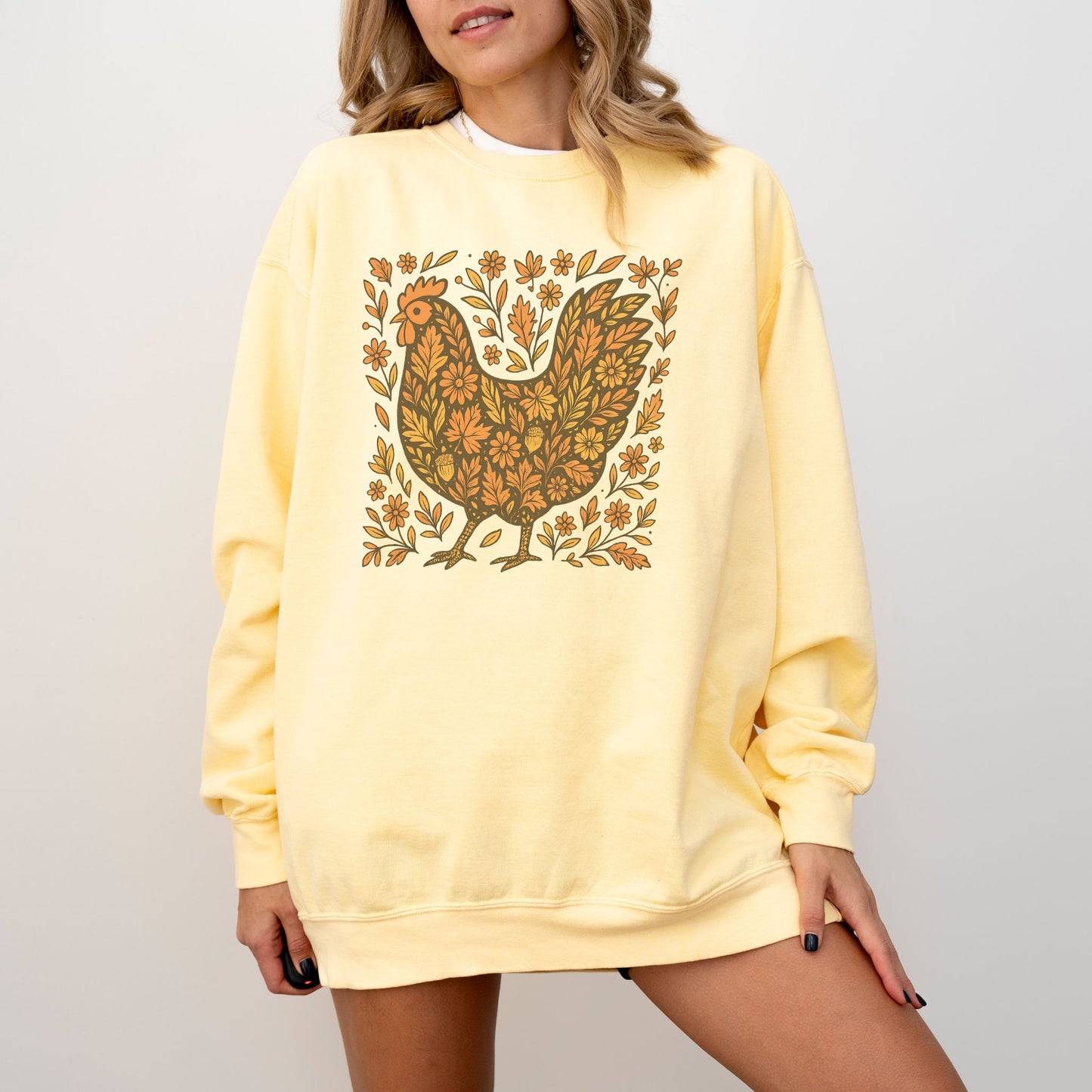 Rustic Fall Chicken Crewneck – Comfort Colors 1566 Sweatshirt