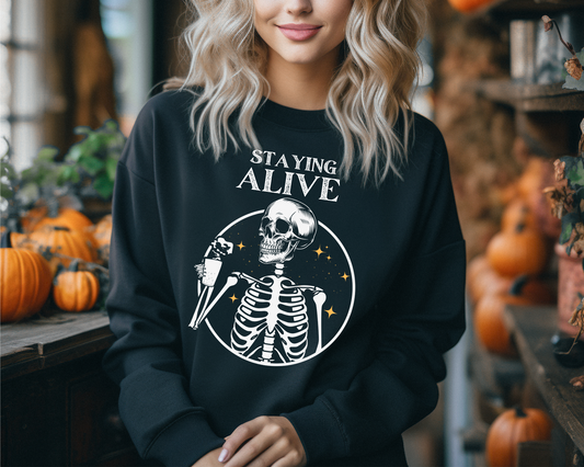 Staying Alive Skeleton Sweatshirt – Halloween Graphic Crewneck