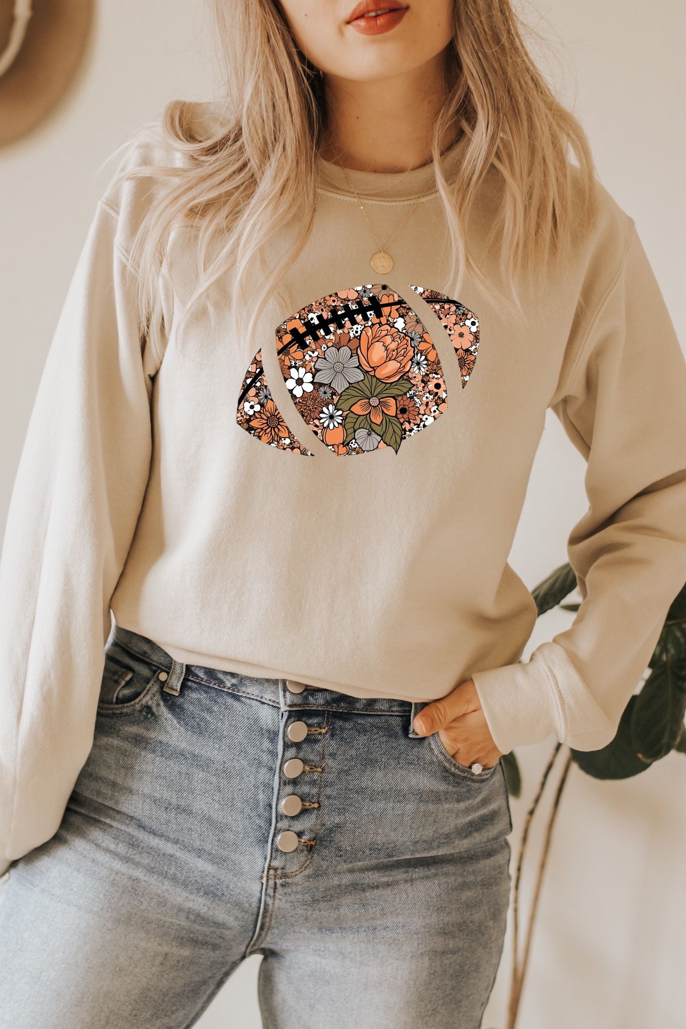 Floral Football Sweatshirt – Fall Game Day Crewneck