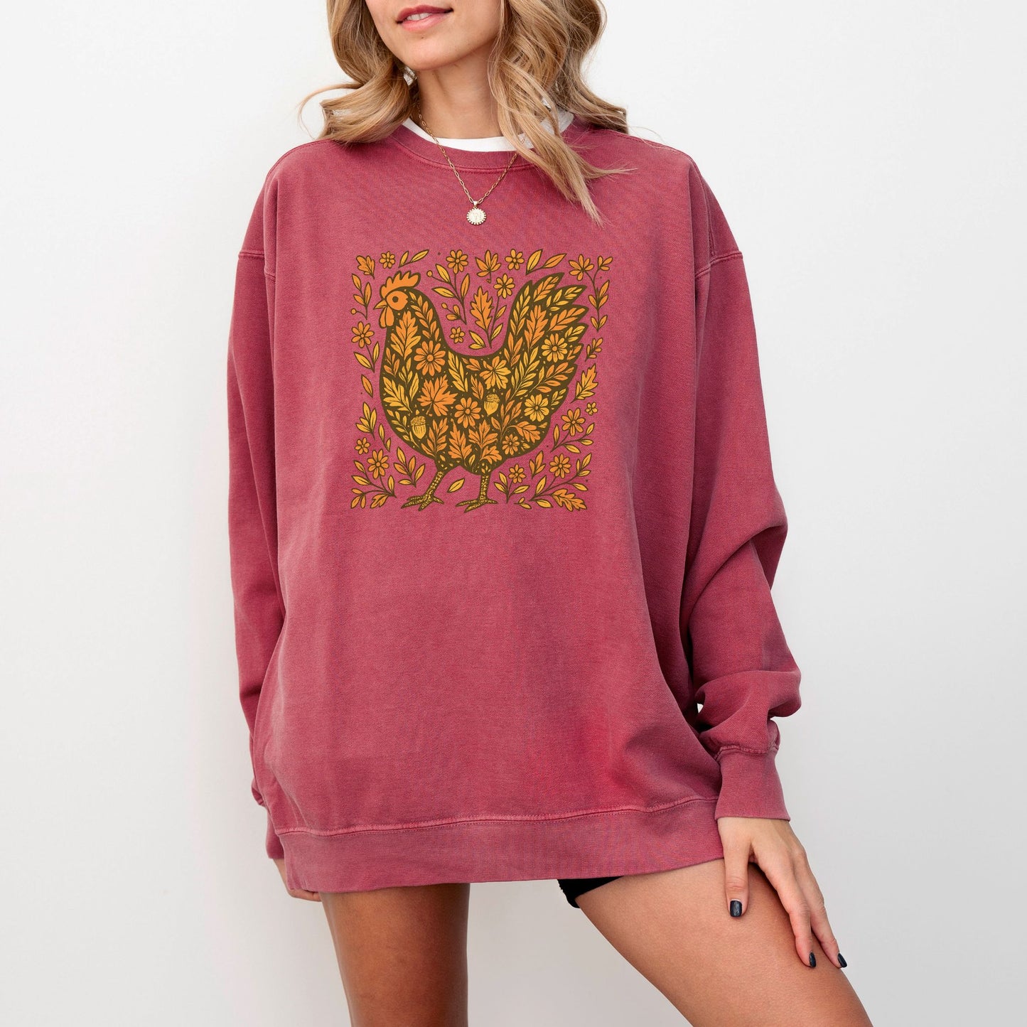 Rustic Fall Chicken Crewneck – Comfort Colors 1566 Sweatshirt