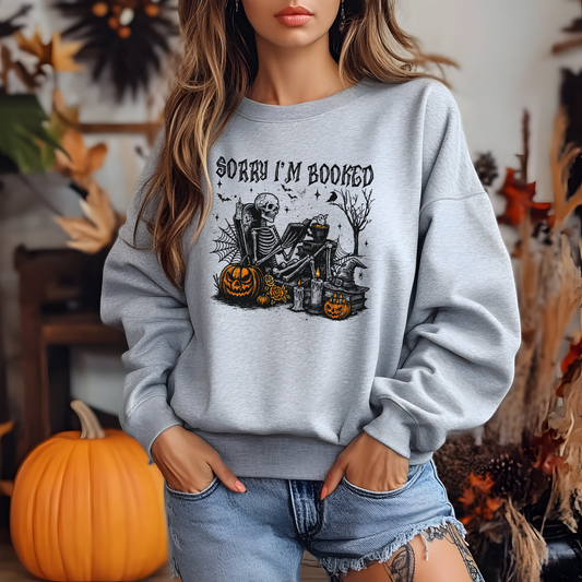 Sorry I’m Booked Sweatshirt – Skeleton Halloween Crewneck