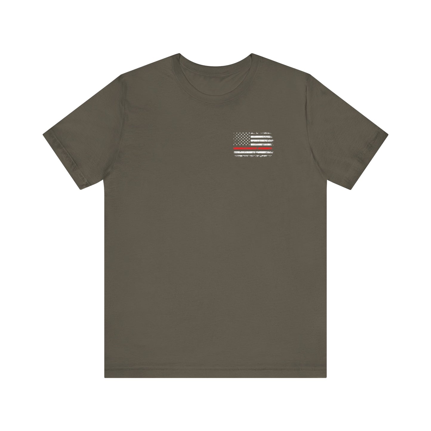 Firefighter Father Husband American Flag T-Shirt (Front + Back Design)