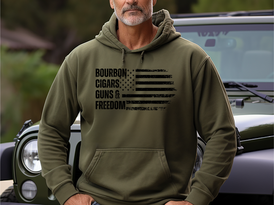 Bourbon. Cigars. Guns & Freedom. Hoodie