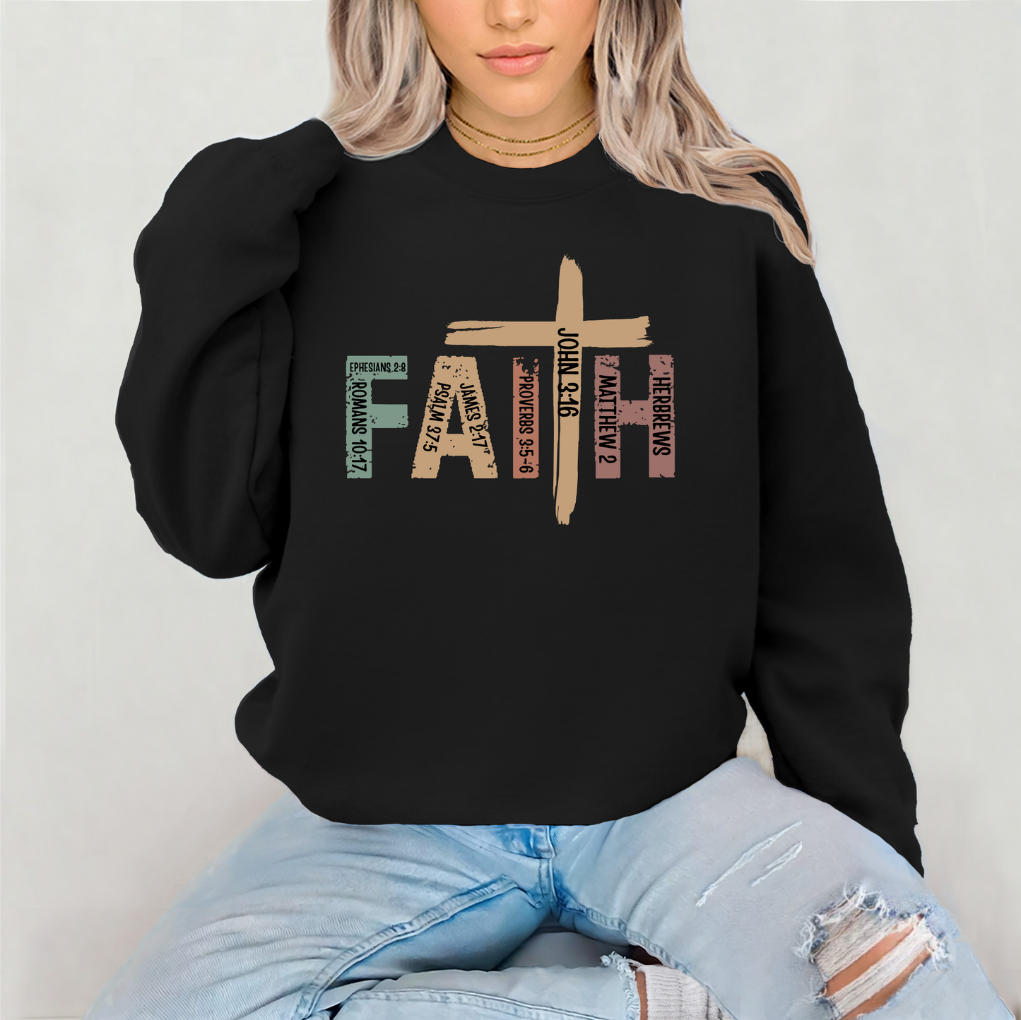 Faith Scripture Cross Sweatshirt – Christian Inspirational Crewneck