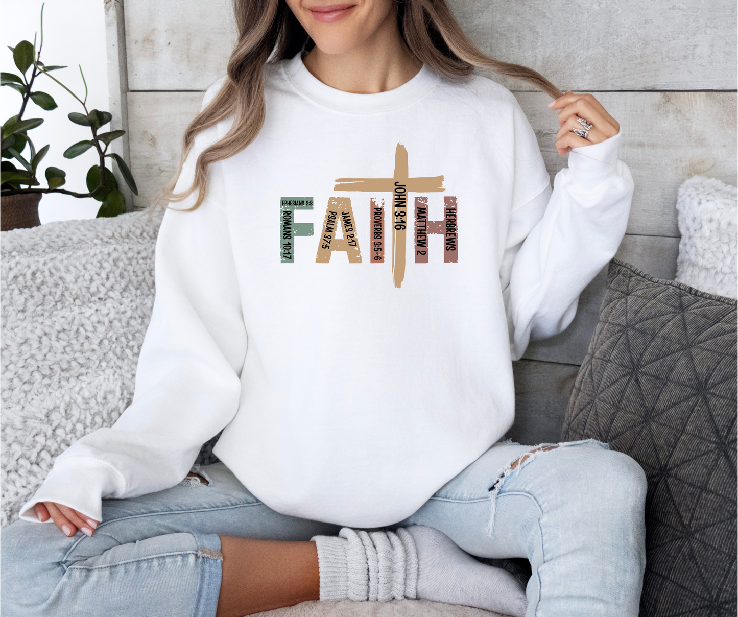 Faith Scripture Cross Sweatshirt – Christian Inspirational Crewneck