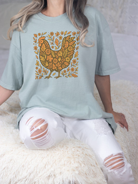 Fall Floral Chicken Shirt – Comfort Colors 1717