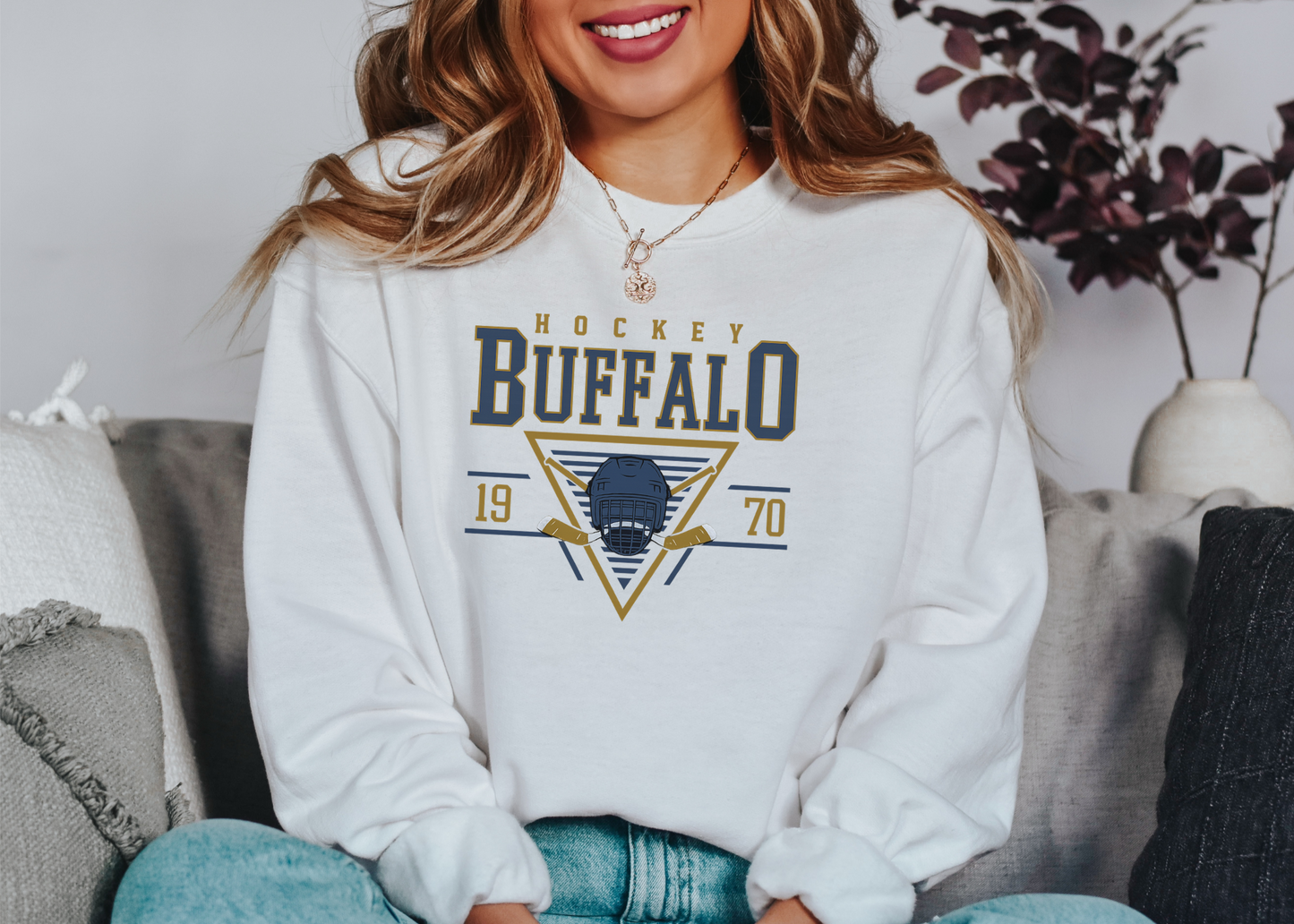 Buffalo Hockey Sweatshirt – 1970 Helmet and Sticks Vintage Crewneck