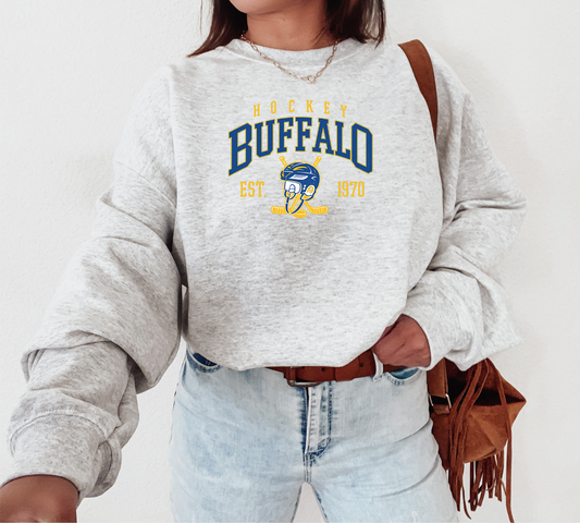 Buffalo Hockey Sweatshirt – EST. 1970 Helmet and Sticks Crewneck