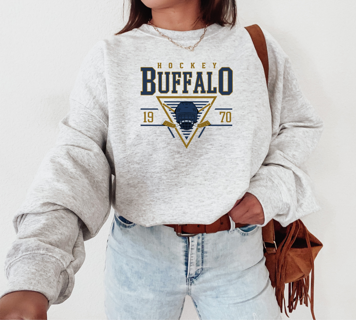 Buffalo Hockey Sweatshirt – 1970 Helmet and Sticks Vintage Crewneck