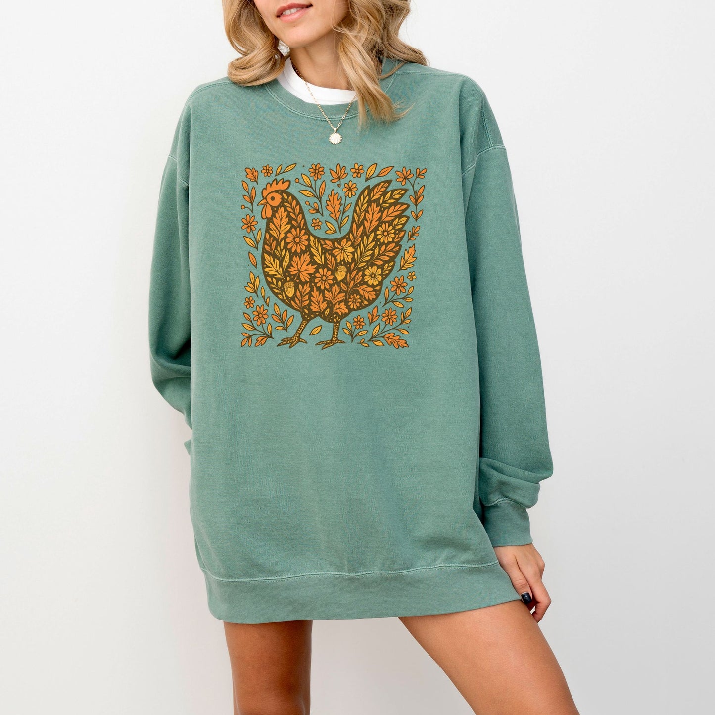 Rustic Fall Chicken Crewneck – Comfort Colors 1566 Sweatshirt